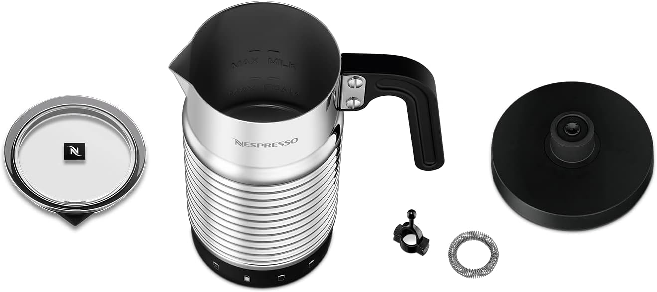Nespresso Aeroccino4 Milchaufschäumer (Geschirrspüler geeignet, 120 ml Milchschaumkapazität, 240 ml heiße Milchkapazität, Silber)