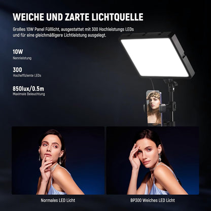 NEEWER Basics 2 Pack LED Video Light Panel mit 59''/150cm Stativständer & Telefonhalter, 2700 6500K 850Lux