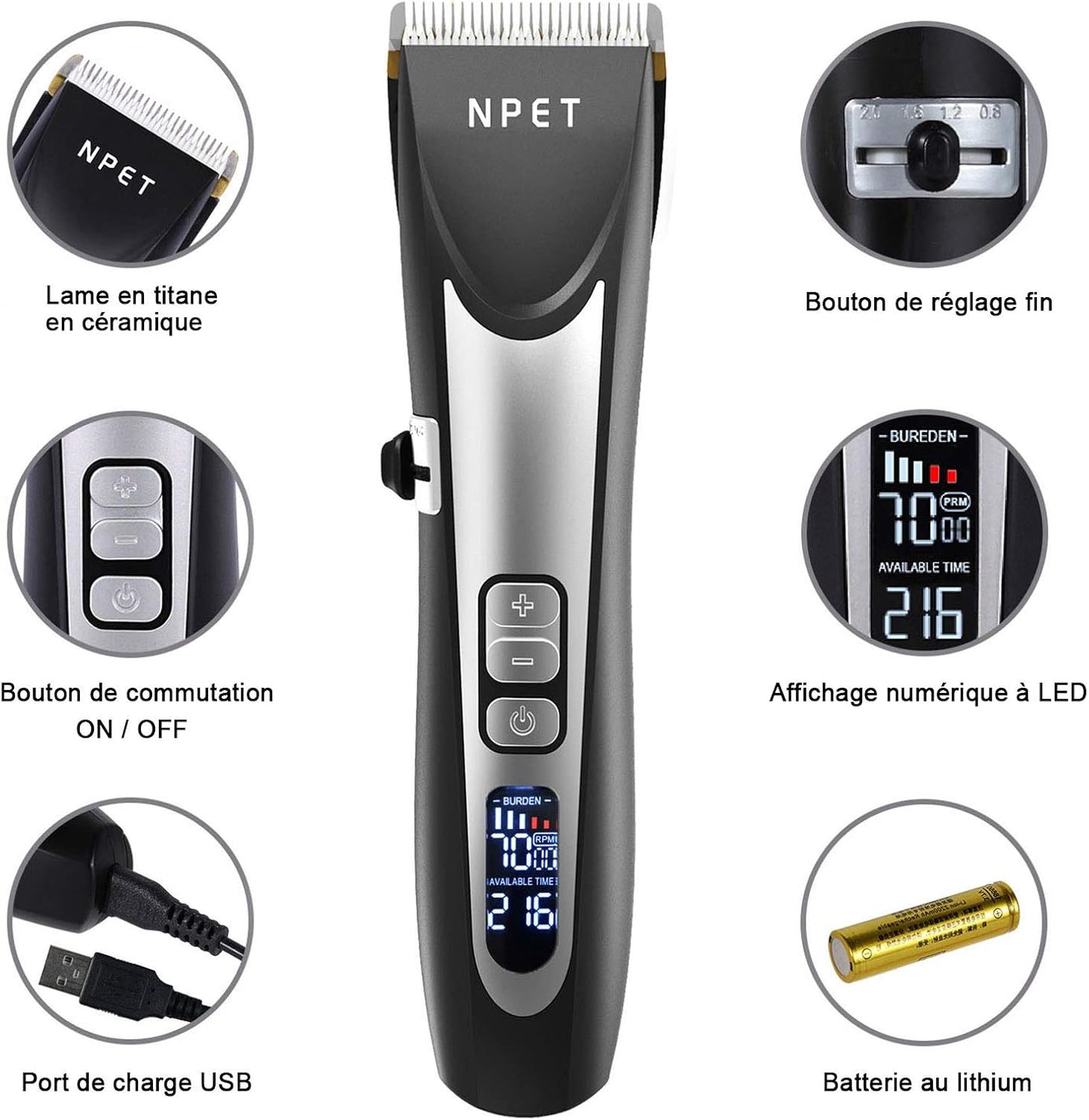 NPET Haarschneidemaschine für Herren, mit Keramikklinge, verstellbar,wiederaufladbar
