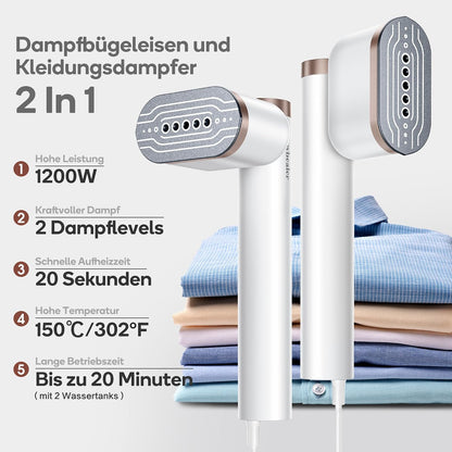 Newbealer Steamer Dampfglätter, 1200W, 120ml, Tragbarer Dampfbügel mit Hand Dampfbürste