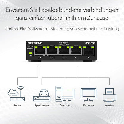 Netgear GS305E Managed Switch 5 Port Gigabit Ethernet LAN Switch Plus