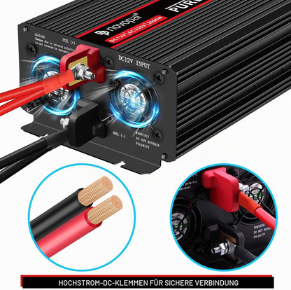 NOVOPAL 2000W Wechselrichter 12V Reiner Sinus Spannungswandler 5M Fernbedienung & 2.4A USB