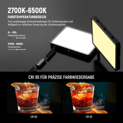 NEEWER Basics 2 Pack LED Video Light Panel mit 59''/150cm Stativständer & Telefonhalter, 2700 6500K 850Lux