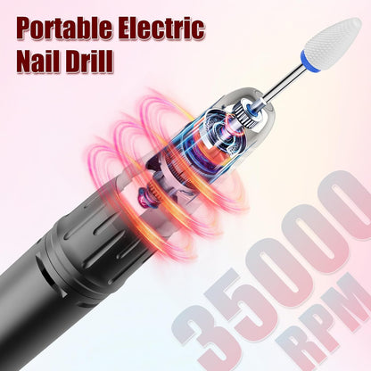 ISBESTON Tragbare elektrische Nagelbohrmaschine mit integriertem Bohrer-Organizer, wiederaufladbarer Efile Nagelbohrer, einstellbare Geschwindigkeit bis zu 35000 U/min