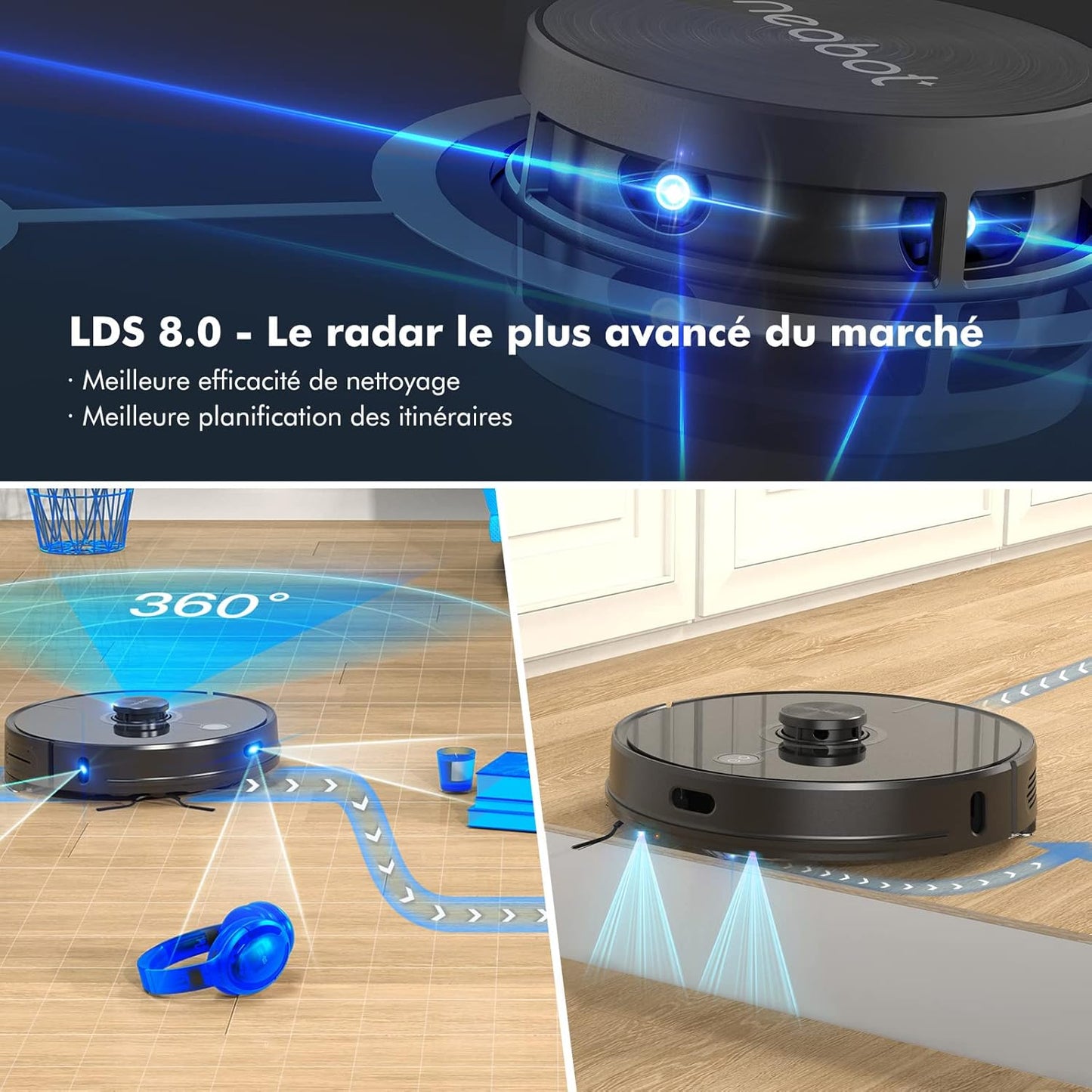 Neabot N2 Lite Saugroboter 3 en 1 Staubsauger 2700 Pa Hinterniserkennung Noir