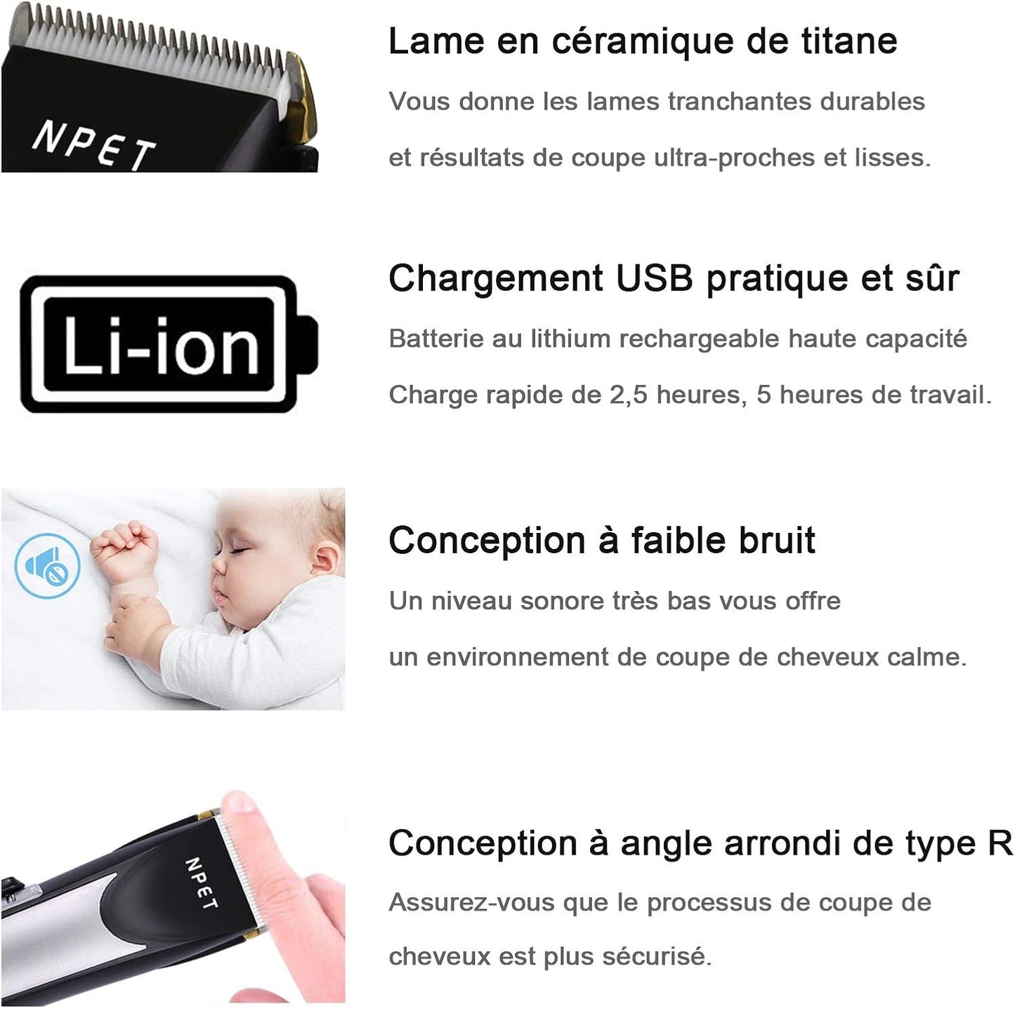 NPET Haarschneidemaschine für Herren, mit Keramikklinge, verstellbar,wiederaufladbar