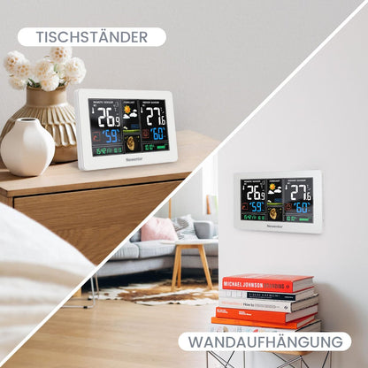 Newentor Wetterstation Funk mit Außensensor Einfach einzurichten, Thermometer und Hygrometer,Weiß