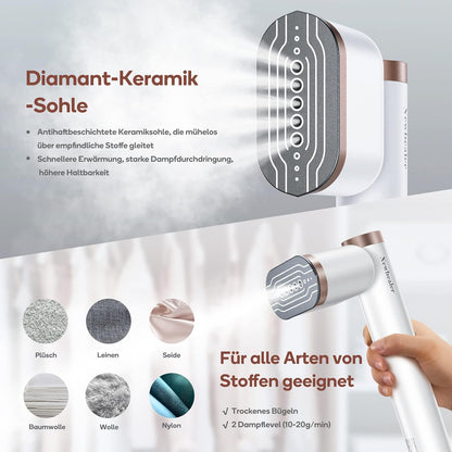 Newbealer Steamer Dampfglätter, 1200W, 120ml, Tragbarer Dampfbügel mit Hand Dampfbürste