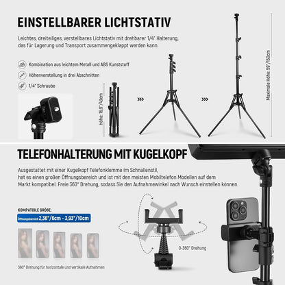 NEEWER Basics 2 Pack LED Video Light Panel mit 59''/150cm Stativständer & Telefonhalter, 2700 6500K 850Lux