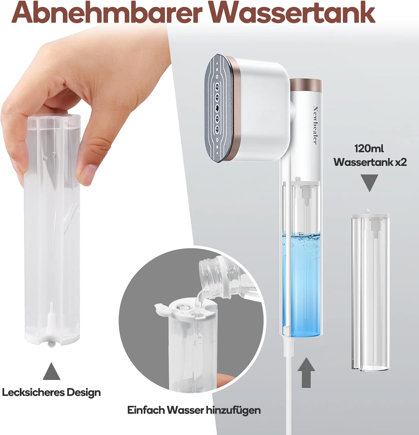 Newbealer Steamer Dampfglätter, 1200W, 120ml, Tragbarer Dampfbügel mit Hand Dampfbürste