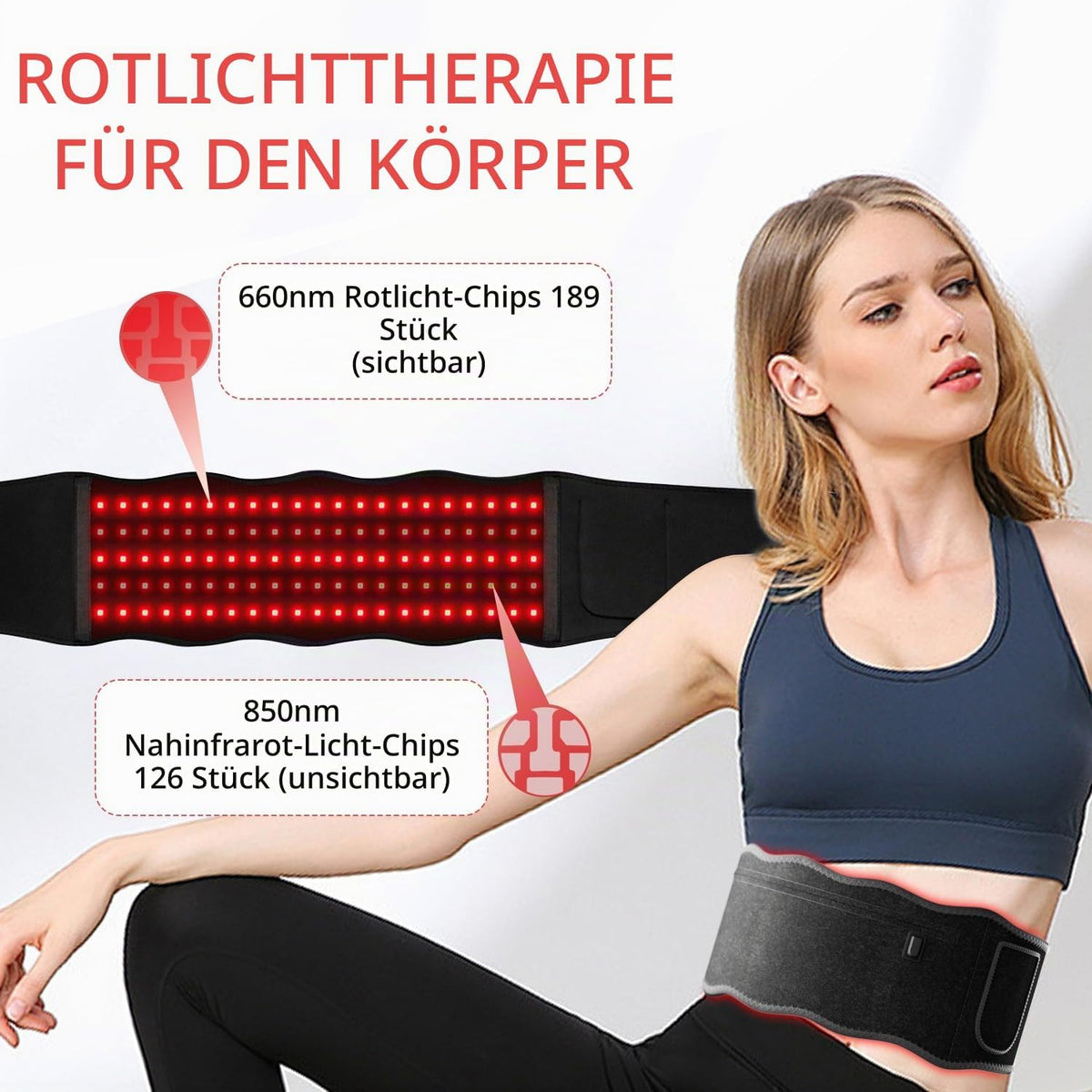 Rotlicht Therapieband für Körper, 660nm & 850nm Infrarotlicht Therapie Gürtel