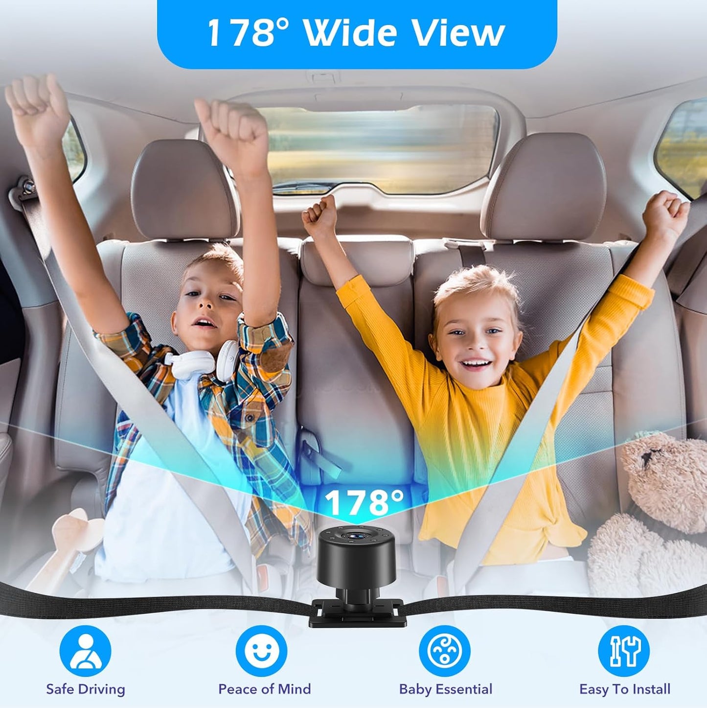 Baby-Autokamera, 4,3" HD IR-Nachtsicht-Baby-Autospiegel mit 178° Weitwinkel, IPS-Display,