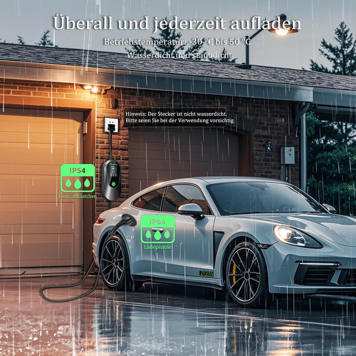 Nemix Typ 2 Ladekabel 3,68KW (5m, 1-phasig 8-16A) mit 2,8-Zoll Display Schwarz