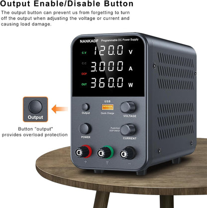 NANKADF Labornetzteil (0–120 V, 0–3 A), einstellbares Gleichstromnetzteil mit 4-stelliger LED-Anzeige