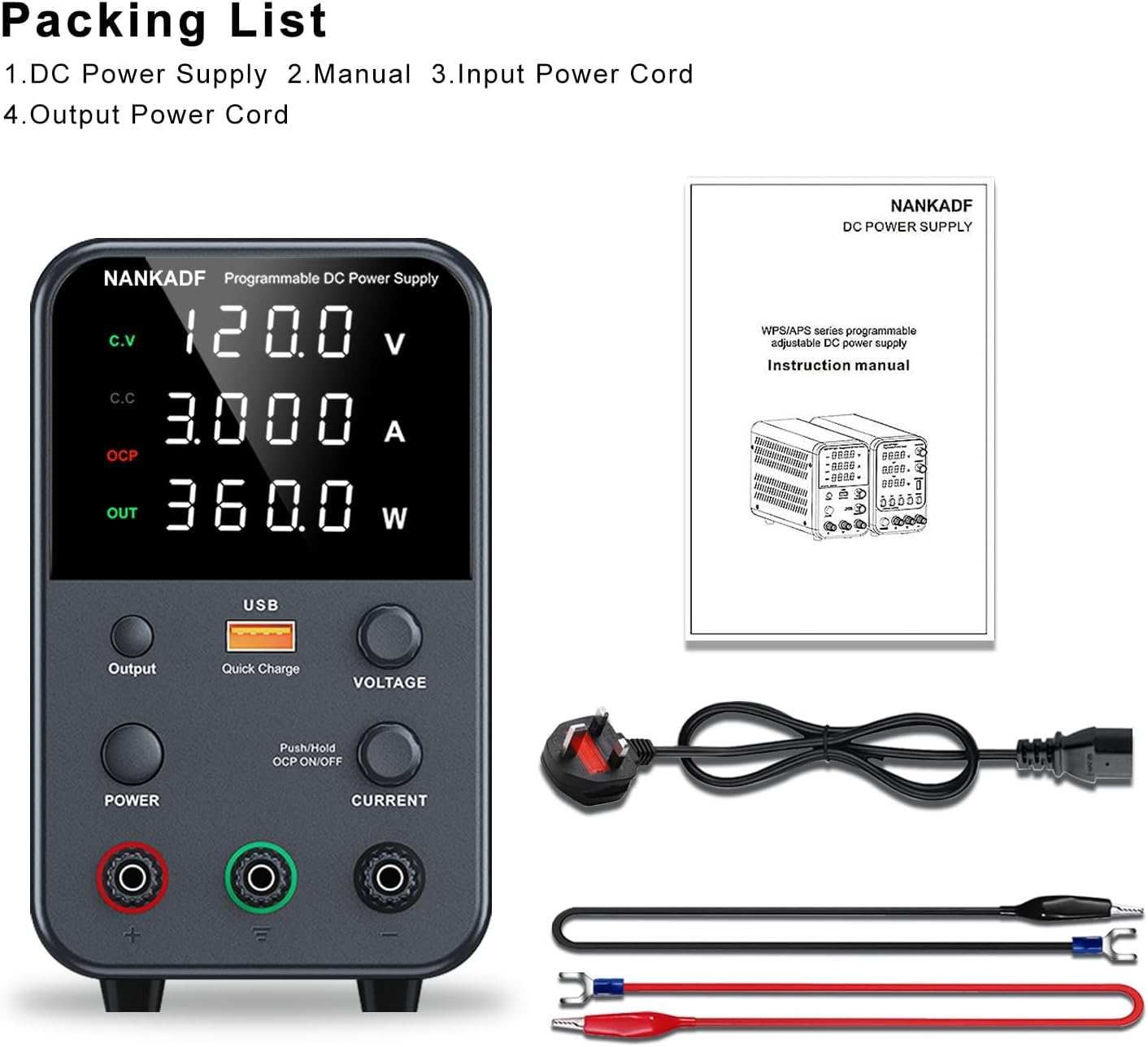 NANKADF Labornetzteil (0–120 V, 0–3 A), einstellbares Gleichstromnetzteil mit 4-stelliger LED-Anzeige