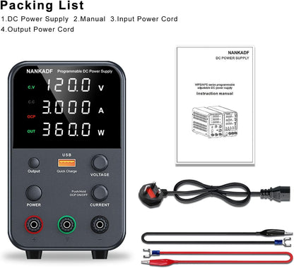 NANKADF Labornetzteil (0–120 V, 0–3 A), einstellbares Gleichstromnetzteil mit 4-stelliger LED-Anzeige