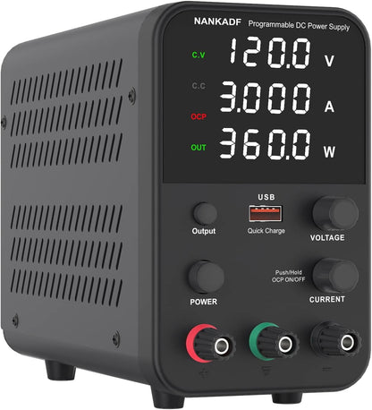 NANKADF Labornetzteil (0–120 V, 0–3 A), einstellbares Gleichstromnetzteil mit 4-stelliger LED-Anzeige
