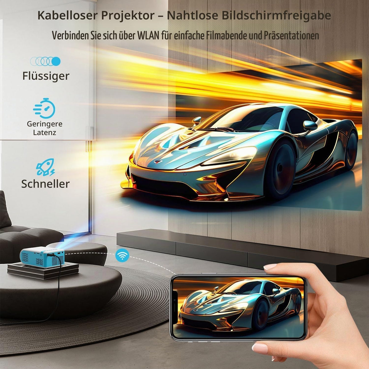 Mini Beamer Unterstützt 1080P, 4K Projektor Tragbarer Bluetooth5.4