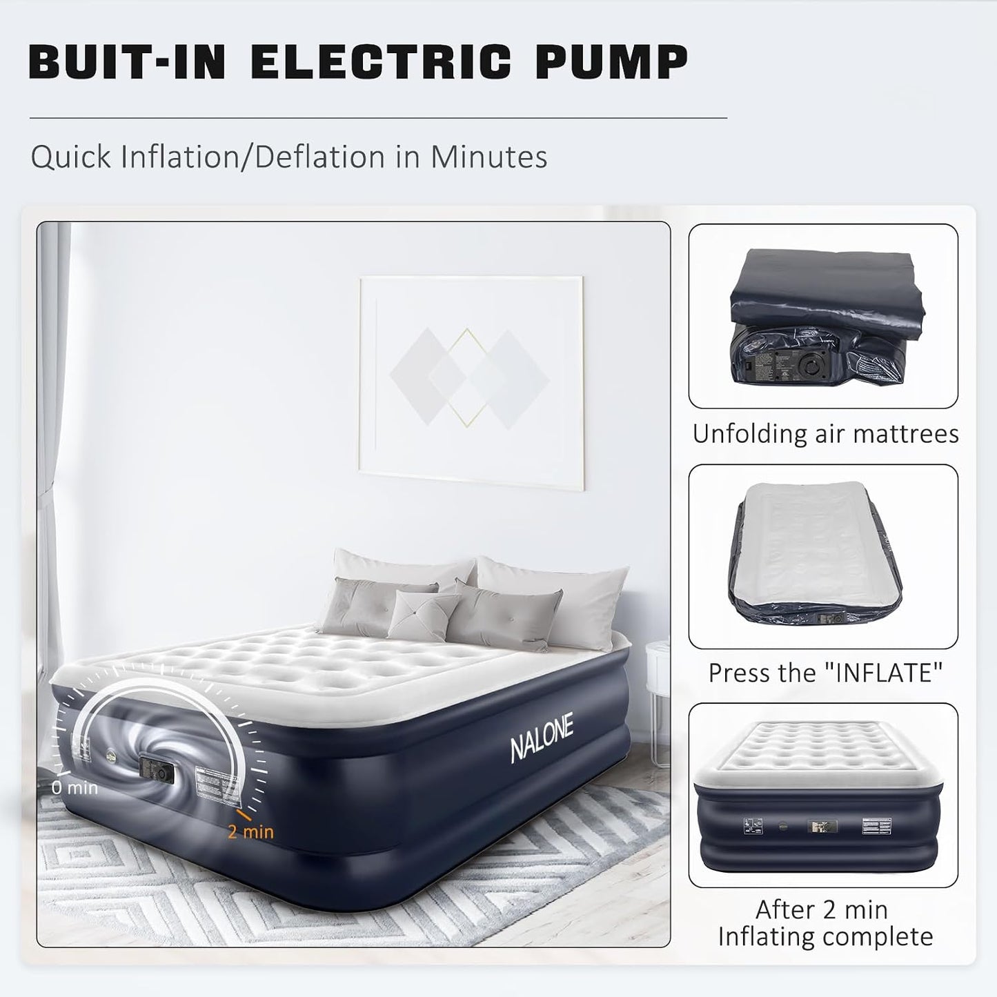 NALONE Luftmatratze 2 Personen, Selbstaufblasend mit Integrierter Pumpe,193x137x46cm
