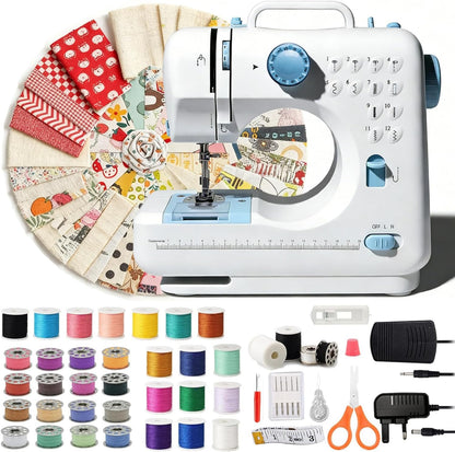 Nähmaschine 505 mit 12 Stichen Doppelfaden, 50 Stück Stoffstück,tragbar,blau