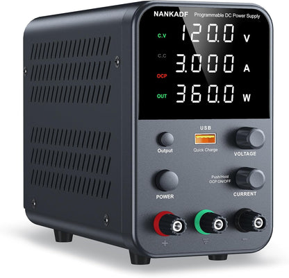 NANKADF Labornetzteil (0–120 V, 0–3 A), einstellbares Gleichstromnetzteil mit 4-stelliger LED-Anzeige