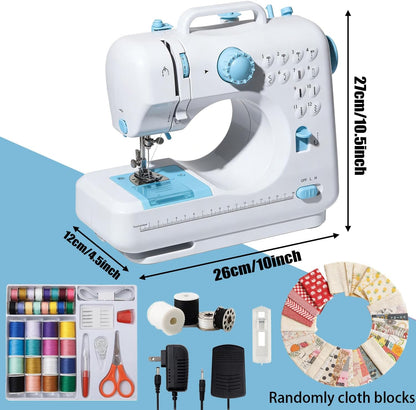 Nähmaschine 505 mit 12 Stichen Doppelfaden, 50 Stück Stoffstück,tragbar,blau