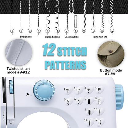 Nähmaschine 505 mit 12 Stichen Doppelfaden, 50 Stück Stoffstück,tragbar,blau
