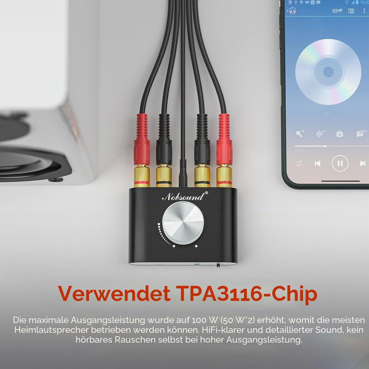 Nobsound Mini Bluetooth 5.0 Digital Power Amplifier HiFi Stereo Verstärker 2.0 Kanal
