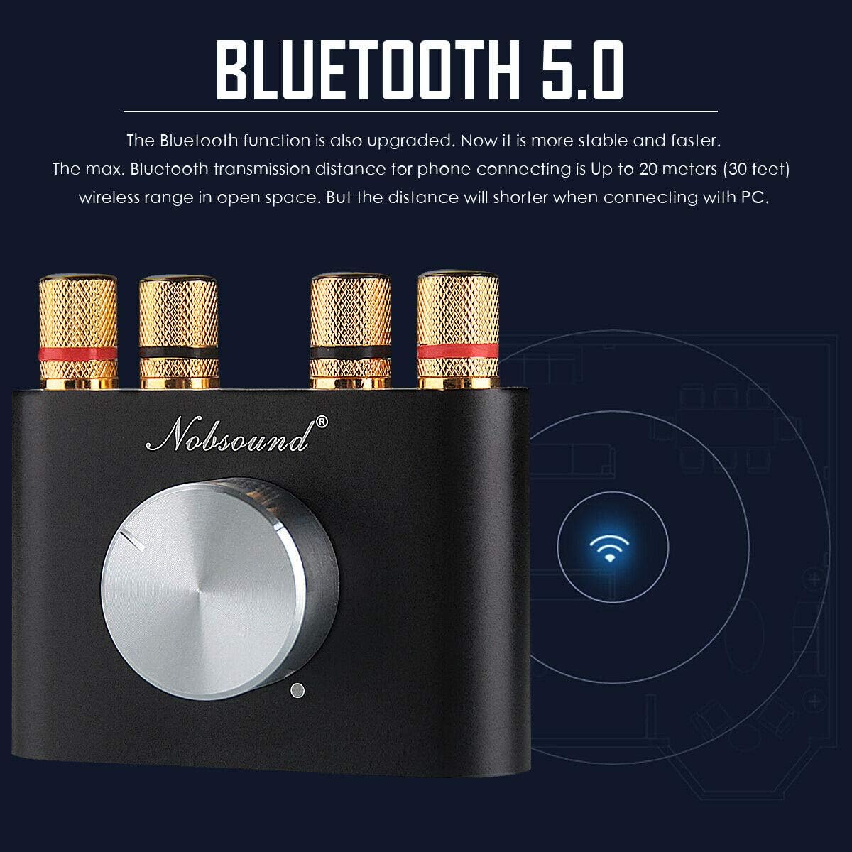 Nobsound Mini Bluetooth 5.0 Digital Power Amplifier HiFi Stereo Verstärker 2.0 Kanal