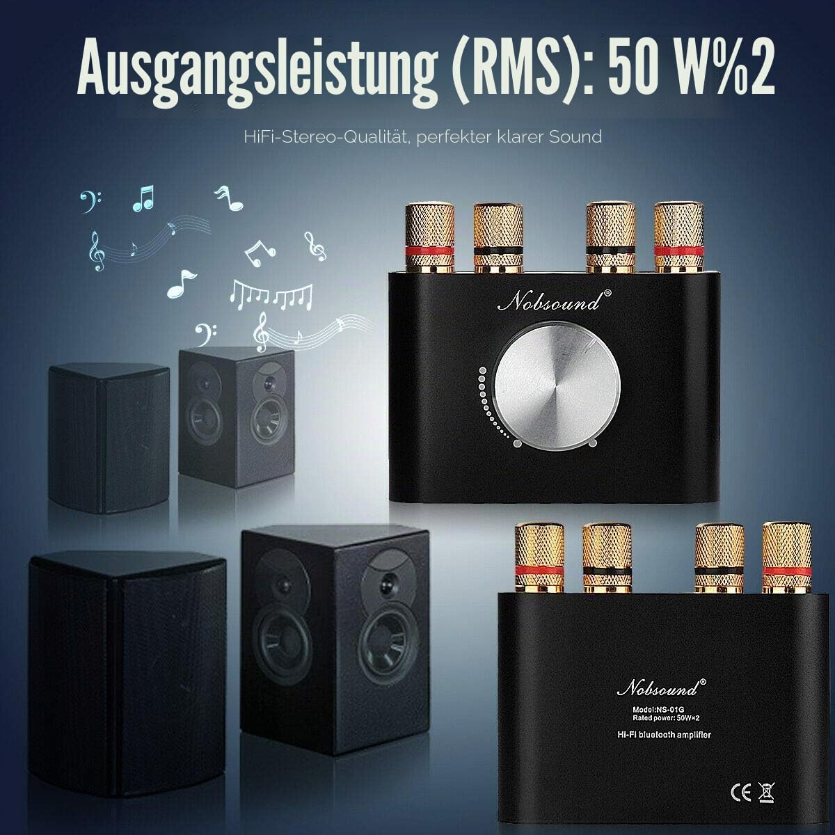 Nobsound Mini Bluetooth 5.0 Digital Power Amplifier HiFi Stereo Verstärker 2.0 Kanal