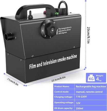 Nebelmaschine, Handnebelmaschine 400W, Eingebauter Akku, 21000 mAh, Strom Sichtbar