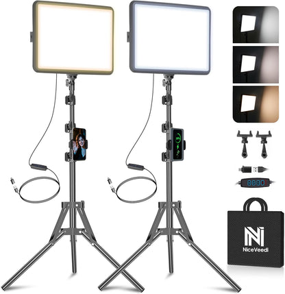 NiceVeedi 2 Stück LED VideoLicht Set, 2800–6500K, Dimmbar,  Fotografie-Beleuchtung