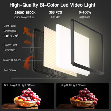 NiceVeedi 2 Stück LED VideoLicht Set, 2800–6500K, Dimmbar,  Fotografie-Beleuchtung