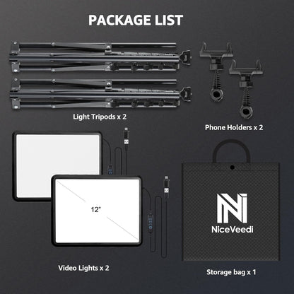 NiceVeedi 2 Stück LED VideoLicht Set, 2800–6500K, Dimmbar,  Fotografie-Beleuchtung