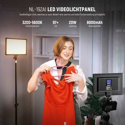 NEEWER 192 LED Panel Videolicht, 20W Flächenleuchte Dimmbar DSLR Kamera 3200-5600K