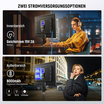 NEEWER 192 LED Panel Videolicht, 20W Flächenleuchte Dimmbar DSLR Kamera 3200-5600K