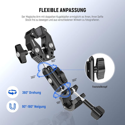 NEEWER Motorrad Kamerahalterung Set, unsichtbarer Selfie Stick für Fahrradlenker, 360°Kugelgelenke,