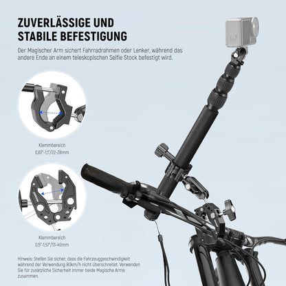 NEEWER Motorrad Kamerahalterung Set, unsichtbarer Selfie Stick für Fahrradlenker, 360°Kugelgelenke,