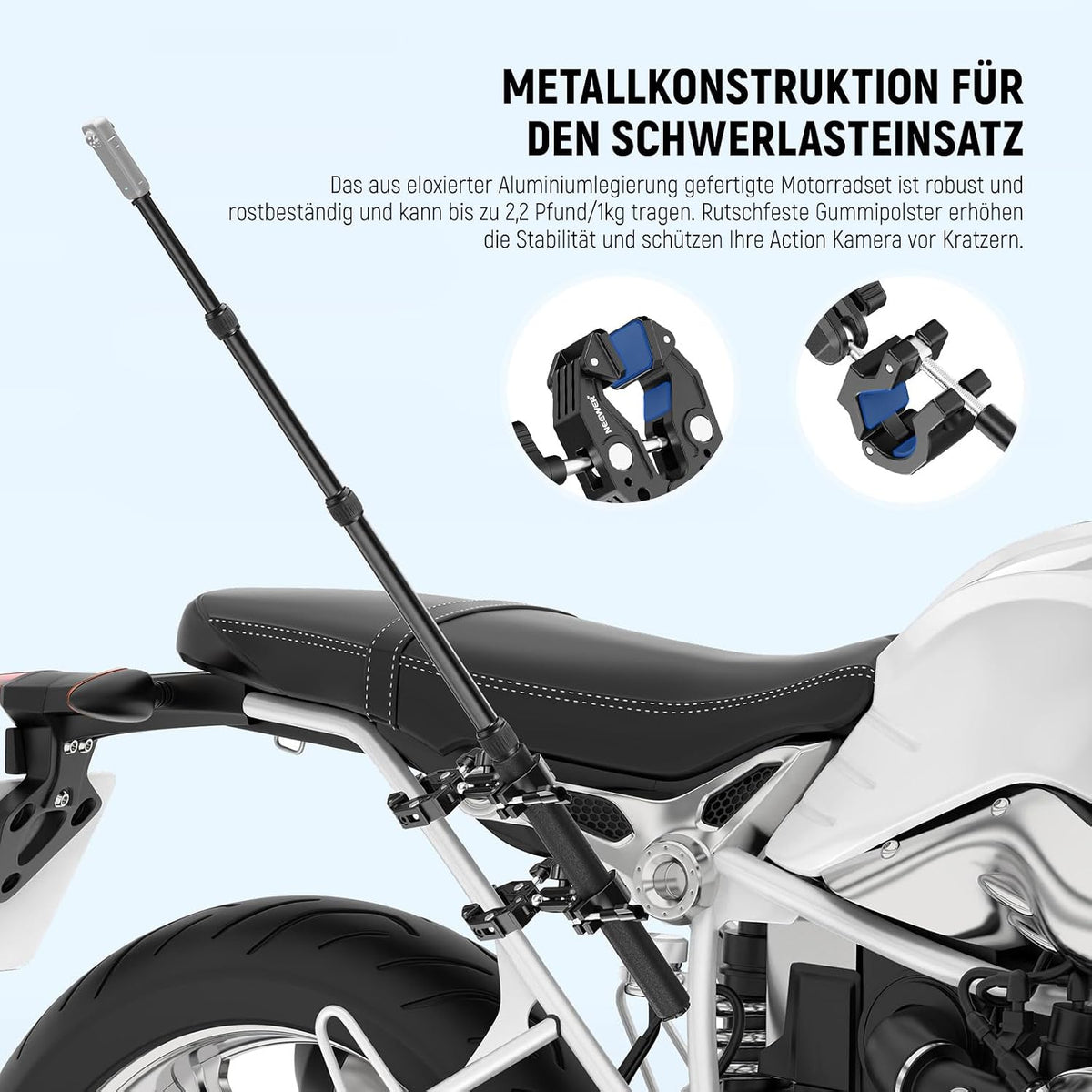 NEEWER Motorrad Kamerahalterung Set, unsichtbarer Selfie Stick für Fahrradlenker, 360°Kugelgelenke,