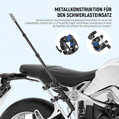NEEWER Motorrad Kamerahalterung Set, unsichtbarer Selfie Stick für Fahrradlenker, 360°Kugelgelenke,