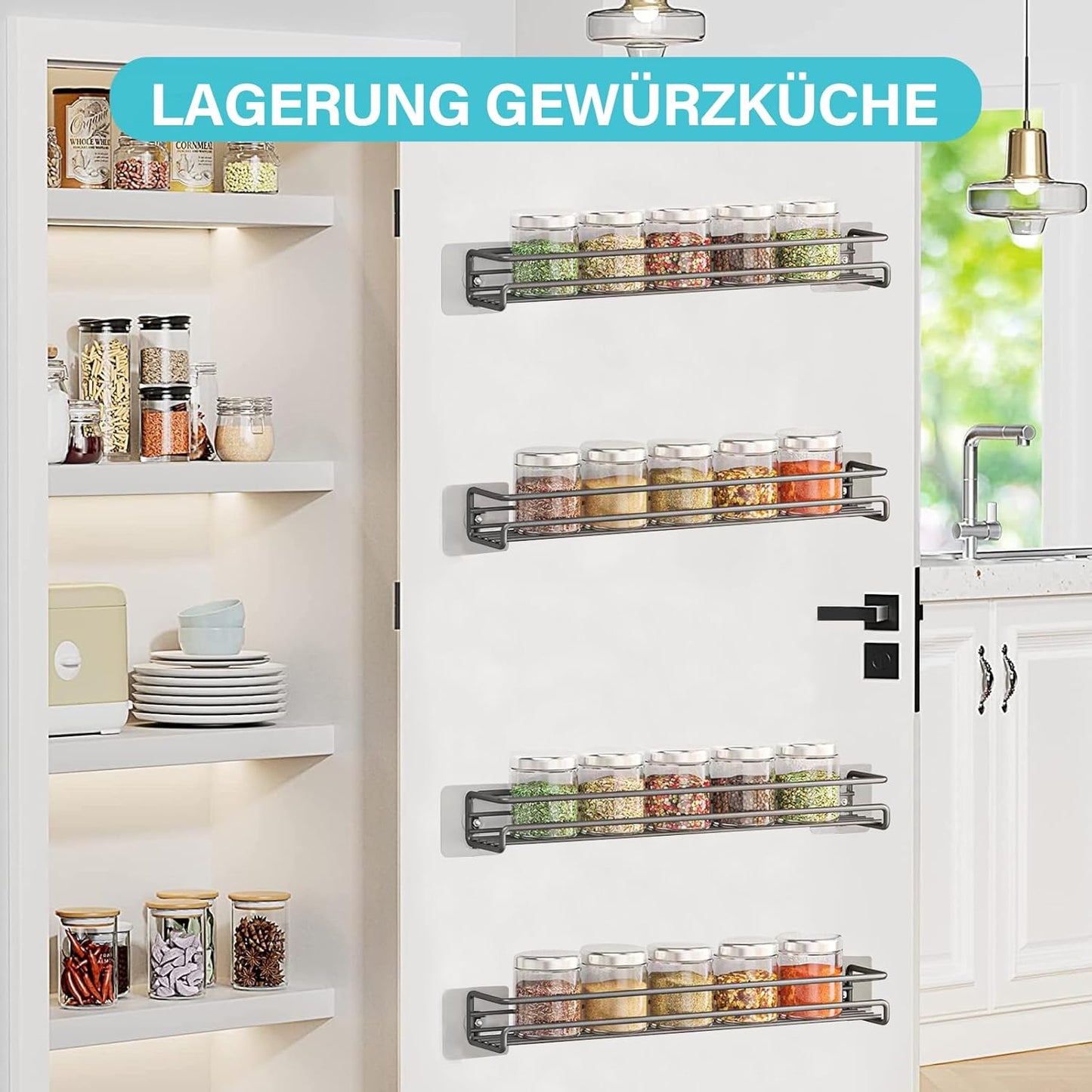 NELXIBI GewüRzregal Wand, 4er GewüRzregal Ohne Bohren GewüRzregal SchranktüR