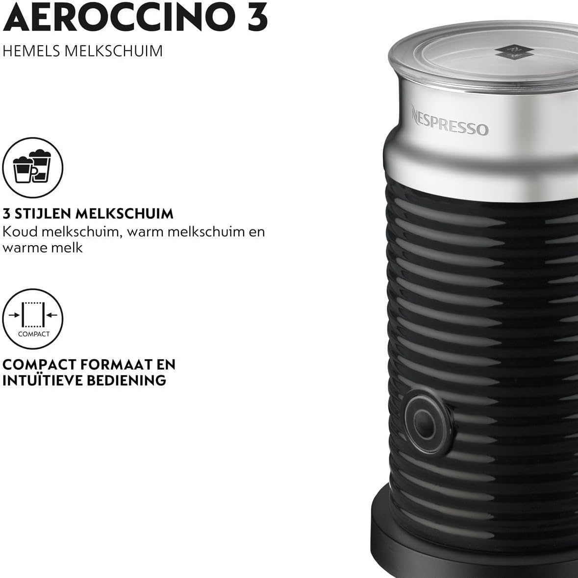 NESPRESSO Aeroccino 3 elektrischer Milchaufschäumer Edelstahl  schwarz 