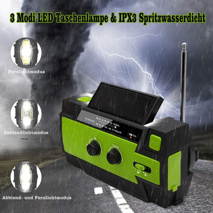 Nigecue Solarradio, tragbares Kurbelradio mit AM/FM-Empfang, eingebautem 4000-mAh-Akku,grün