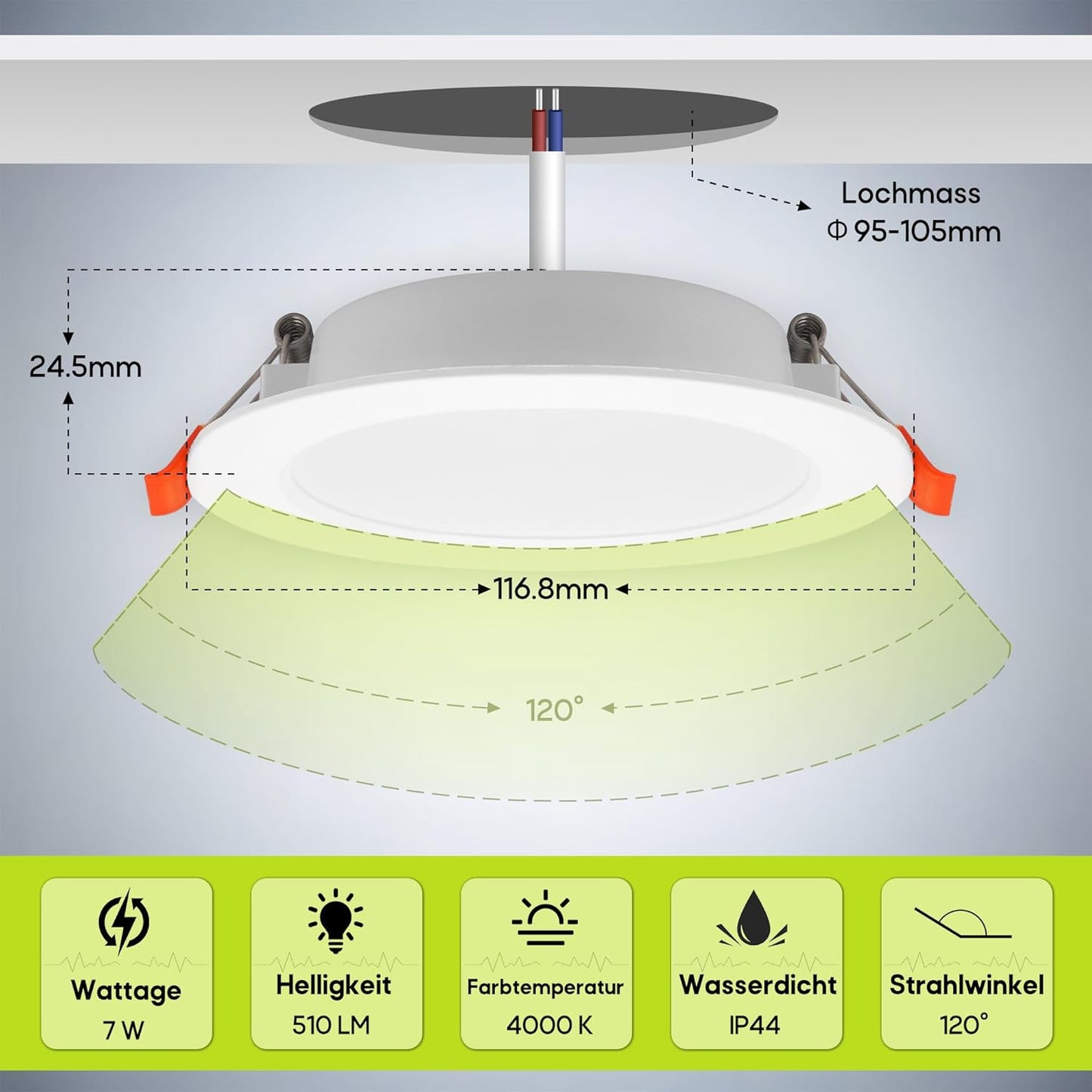 NITENSLAB LED Einbaustrahler 230v 7W 510lm,Spots Deckenleuchte IP44 3000K 6er Set