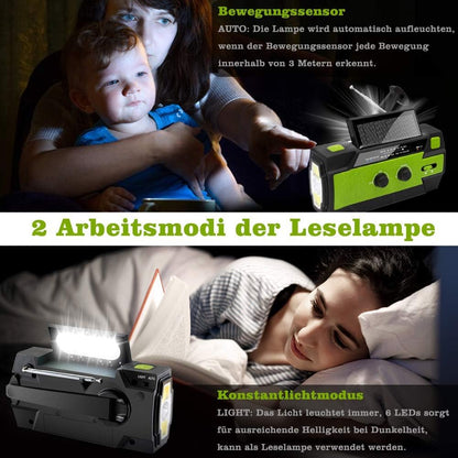 Nigecue Solarradio, tragbares Kurbelradio mit AM/FM-Empfang, eingebautem 4000-mAh-Akku,grün