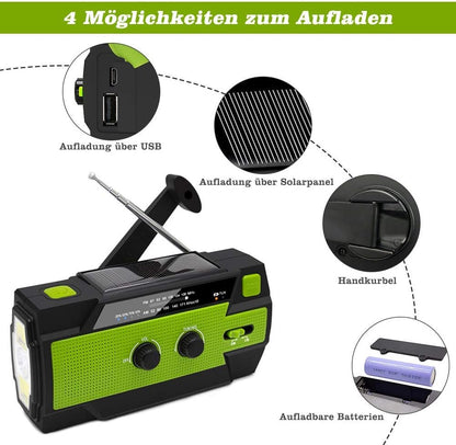 Nigecue Solarradio, tragbares Kurbelradio mit AM/FM-Empfang, eingebautem 4000-mAh-Akku,grün