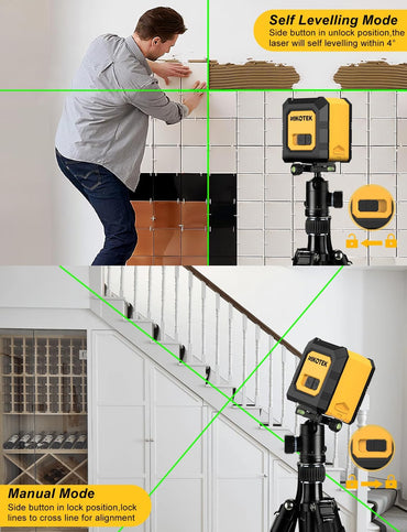 NIKOTEK Kreuzlinienlaser, Laser Wasserwaage  kein Stativ (Vertikale/Horizontale Grün Laser, 15 m,Schutztasche)