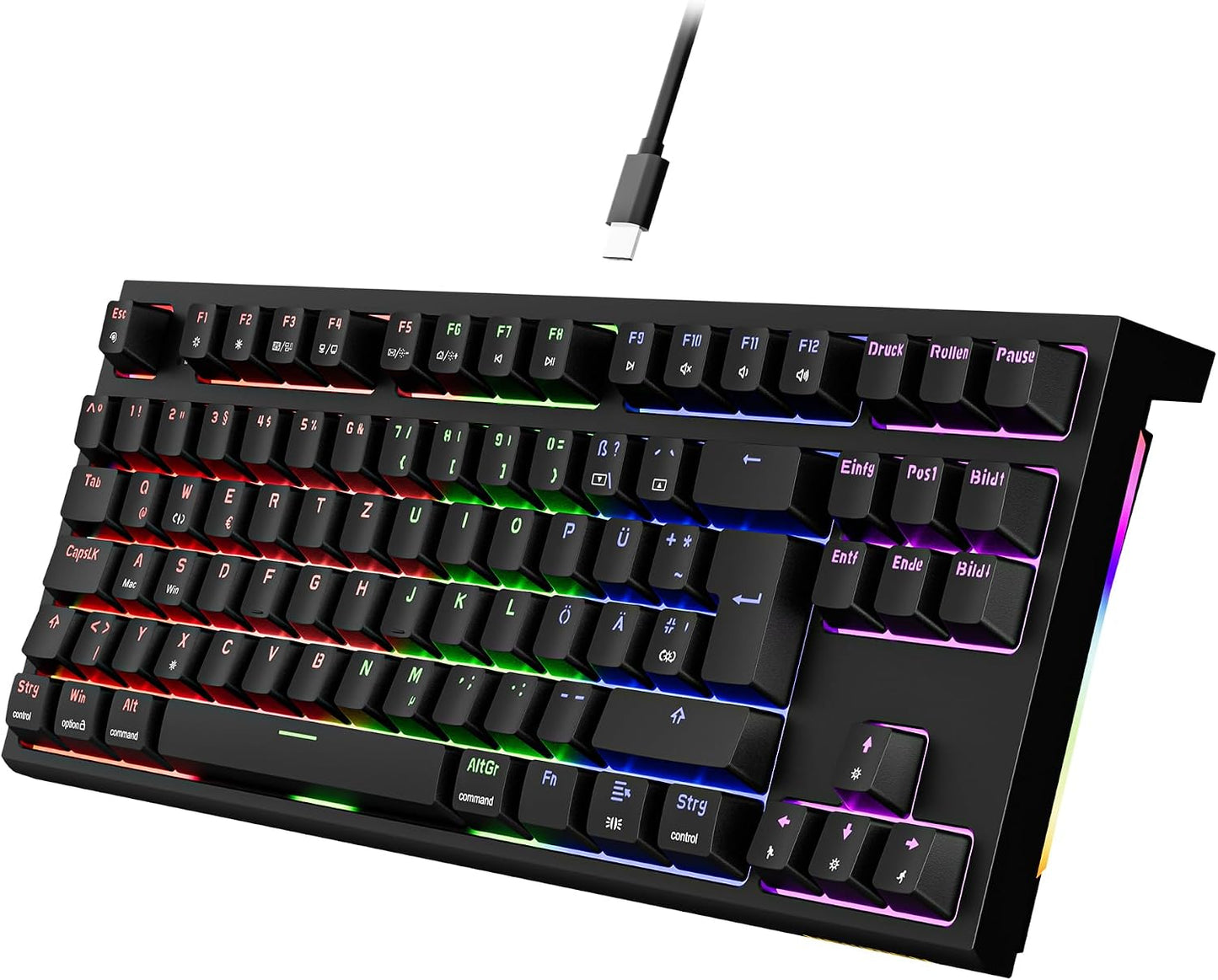 Newmen GM870 Gaming Tastatur mit Kabel,88 Tasten,QWERTZ,Rote Schalter