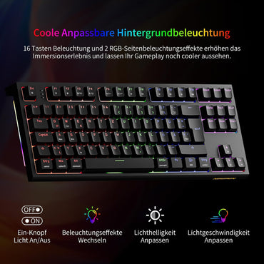 Newmen GM870 Gaming Tastatur mit Kabel,88 Tasten,QWERTZ,Rote Schalter