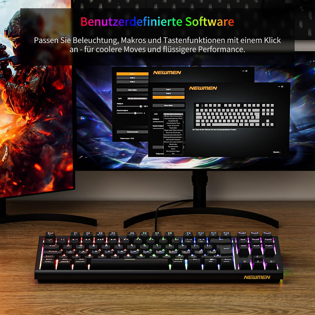 Newmen GM870 Gaming Tastatur mit Kabel,88 Tasten,QWERTZ,Rote Schalter